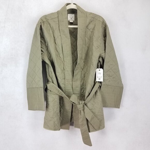 NEW Billabong Size L Piece Out quilted belted longline Jacket in Sage Green - Picture 1 of 13